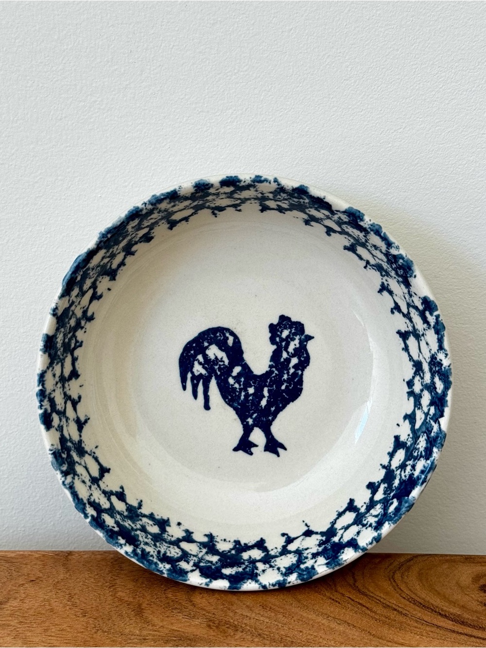 Vintage Folk Craft by Tienshan Rooster Coupe Cereal Bowl, Blue Spongeware